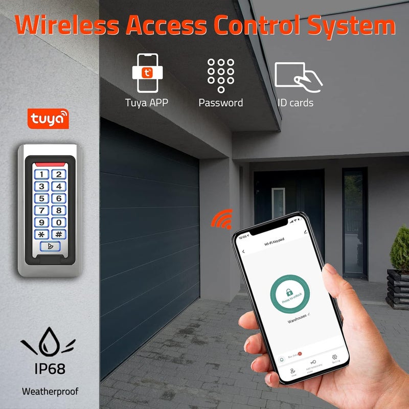 AMOCAM Wireless WiFi Access Control Keypad, Metal Stand-Alone Door Access Control System, EM Card Reader, Weatherproof, Backlight, TUYA Wireless Entry Security Access Controller for Garage Door, Gate Opener - Image 4